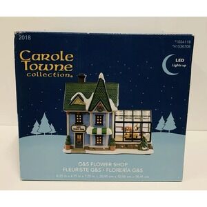 Carole Towne 2018 Christmas Village G&S Flower Shop Glass Greenhouse Light Up